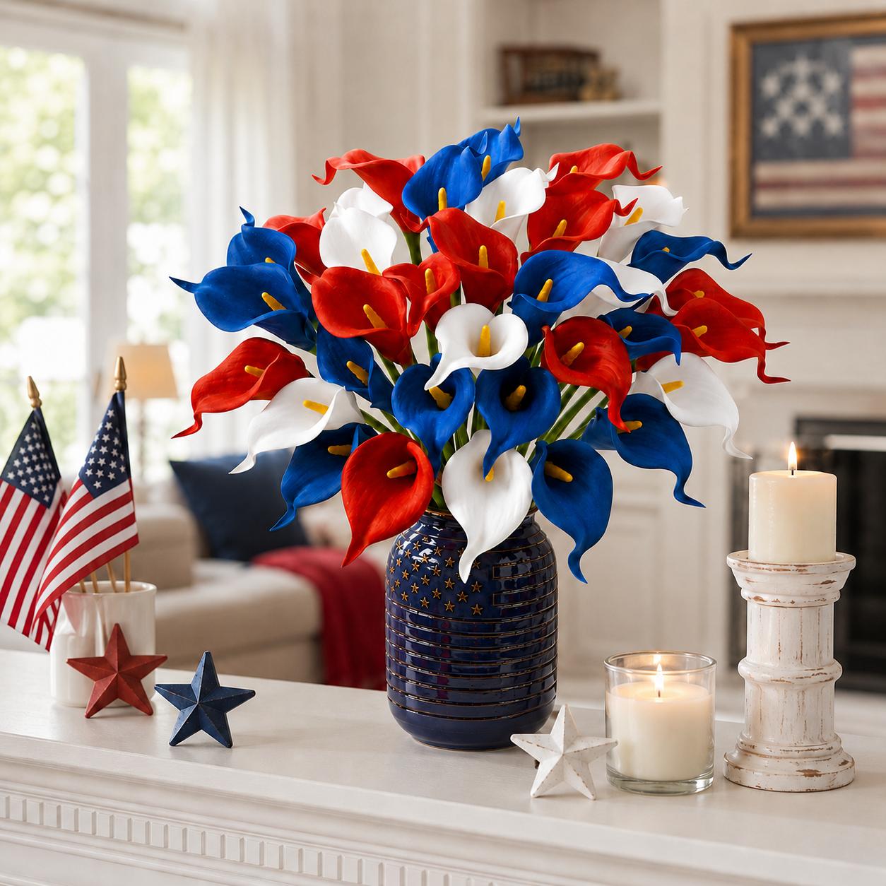12-Piece Red, White & Blue Artificial Calla Lily Bouquet
