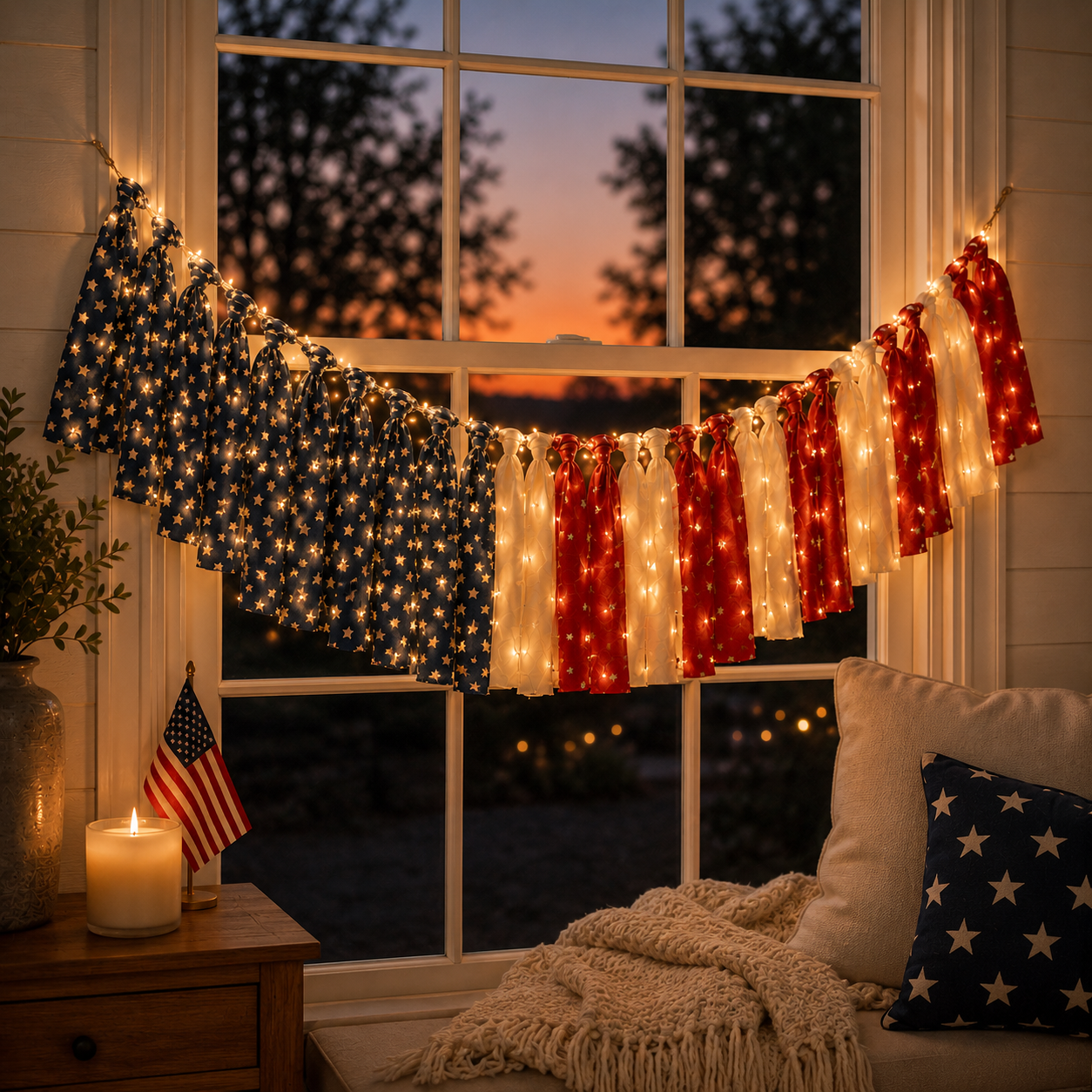 5.9 ft Patriotic Lighted Ribbon Garland