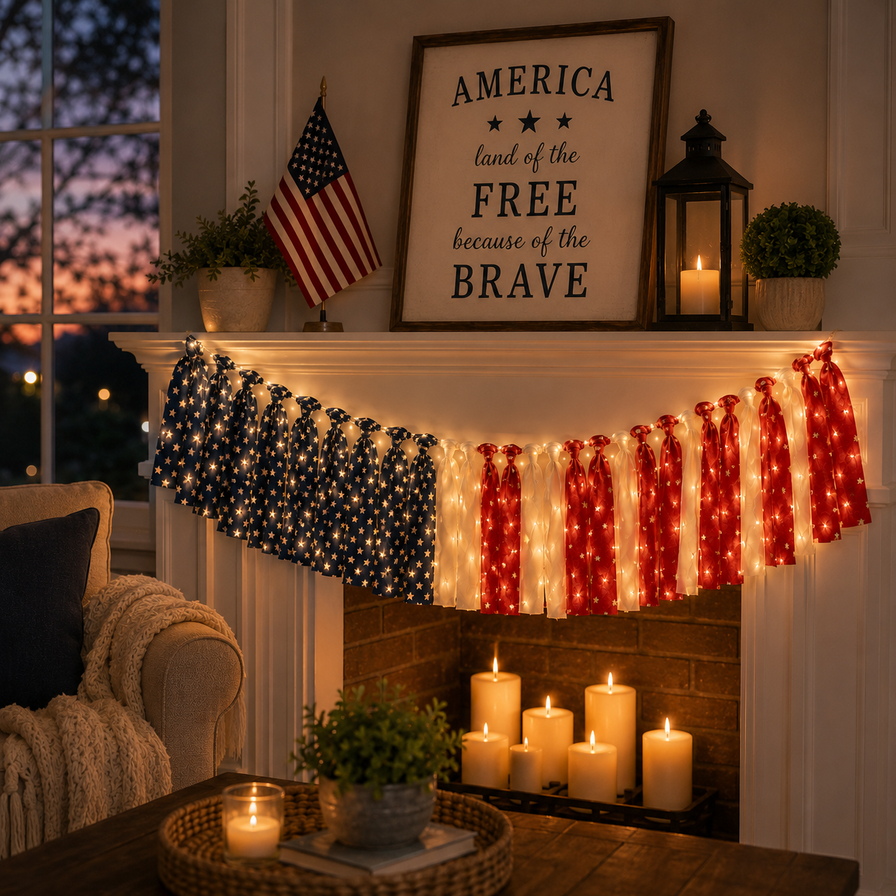 5.9 ft Patriotic Lighted Ribbon Garland