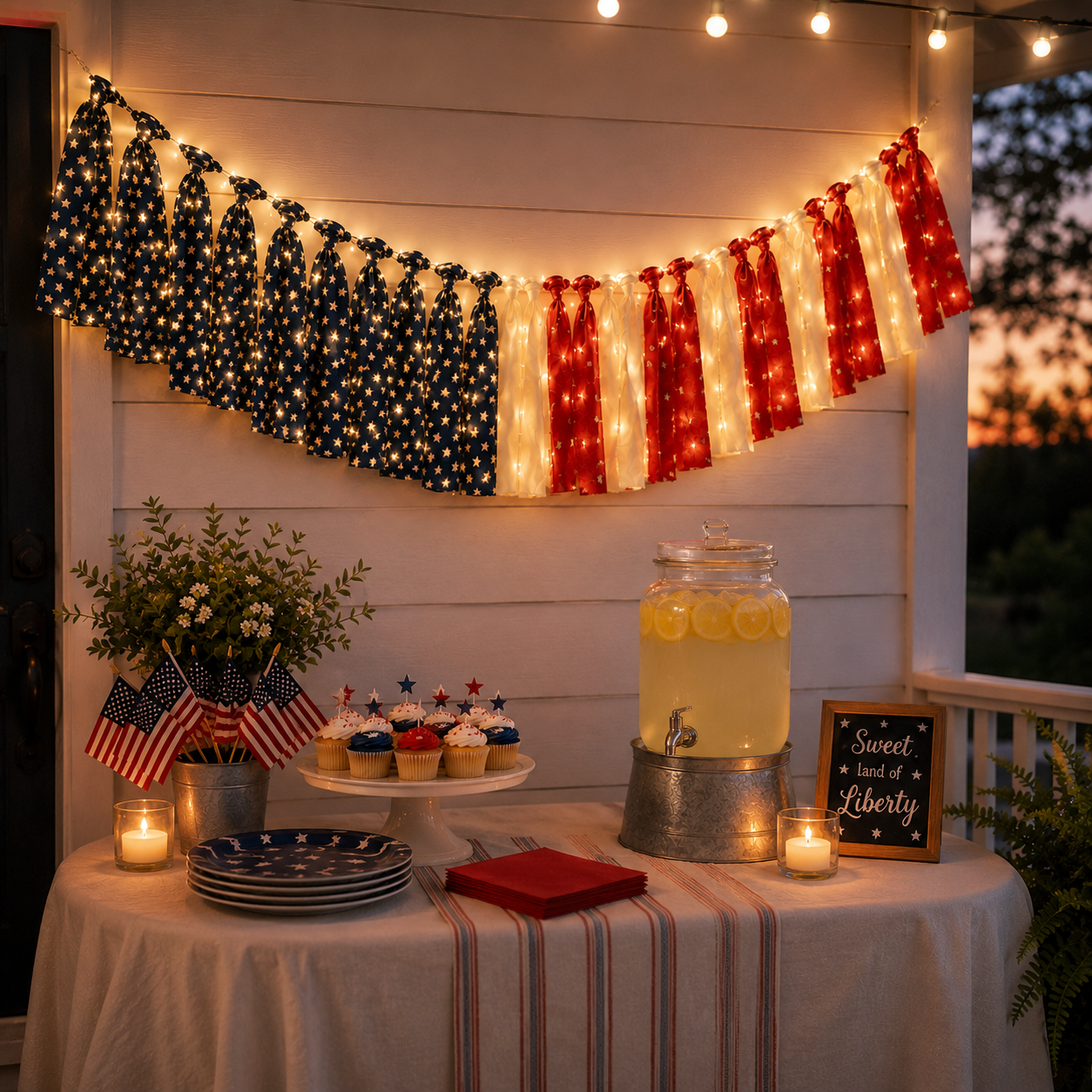 5.9 ft Patriotic Lighted Ribbon Garland