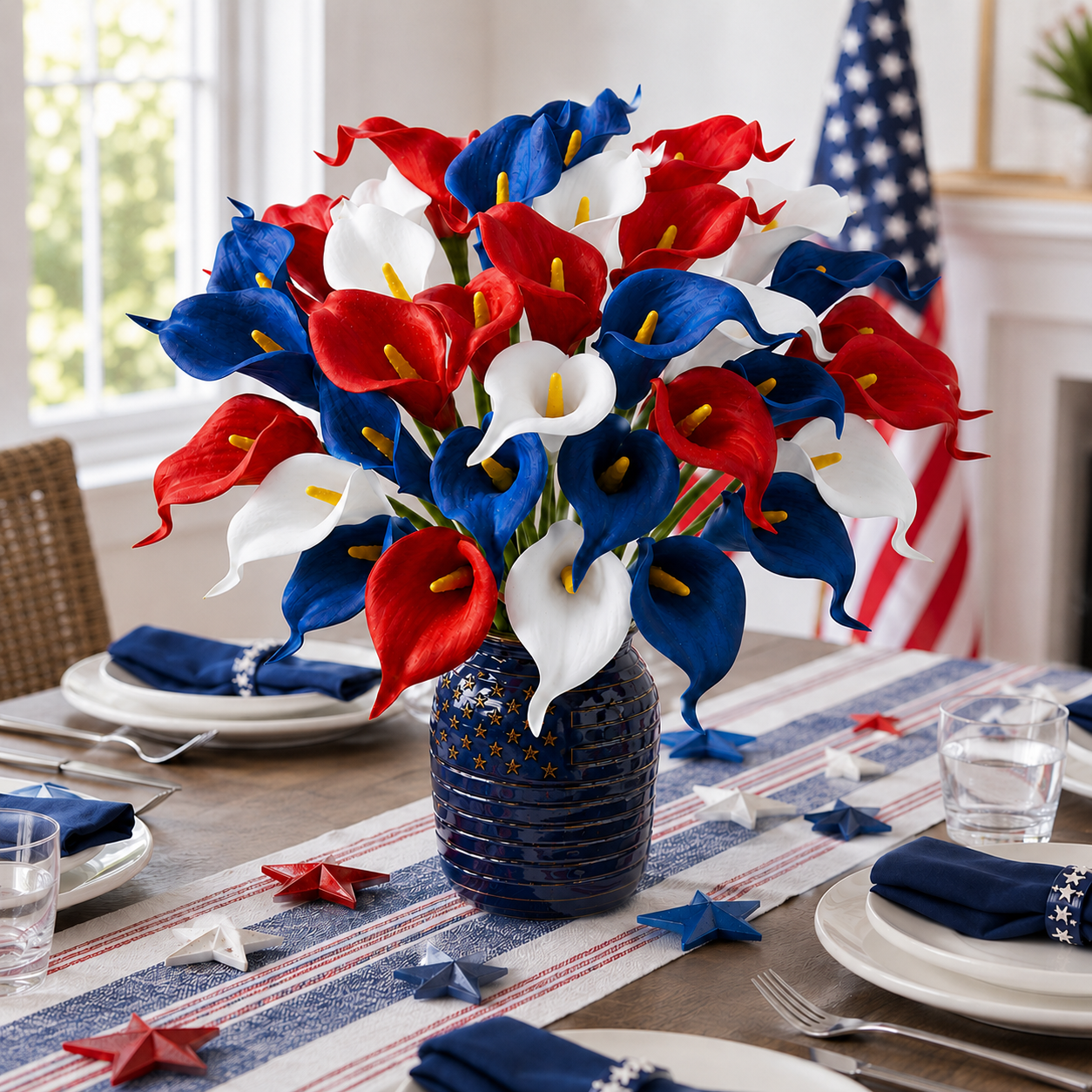 12-Piece Red, White & Blue Artificial Calla Lily Bouquet