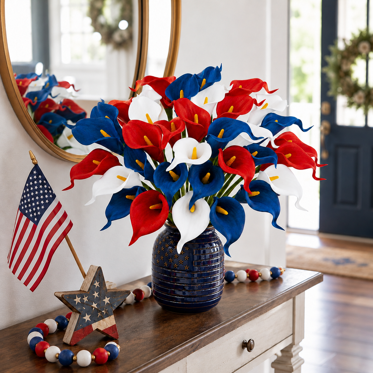 12-Piece Red, White & Blue Artificial Calla Lily Bouquet