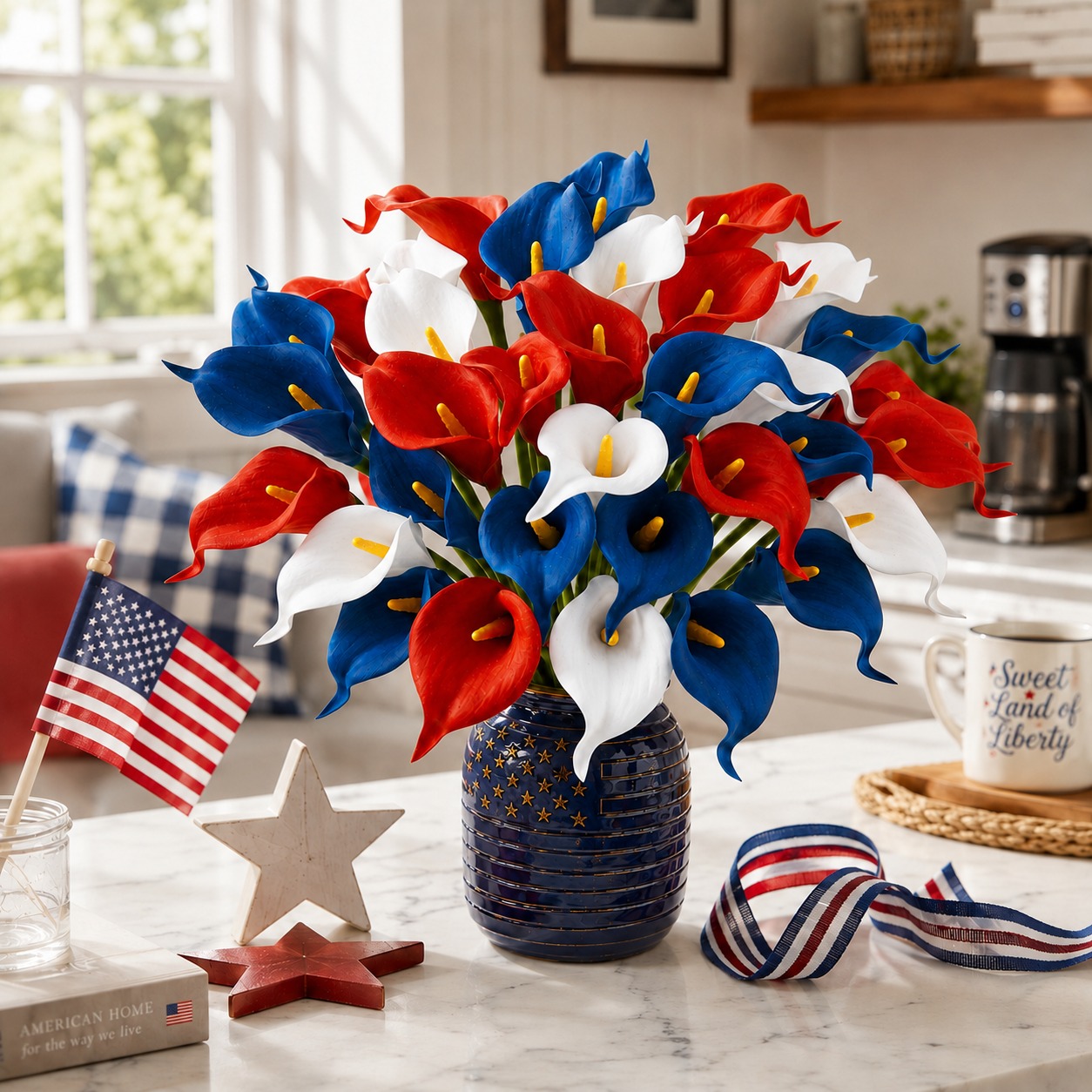 12-Piece Red, White & Blue Artificial Calla Lily Bouquet