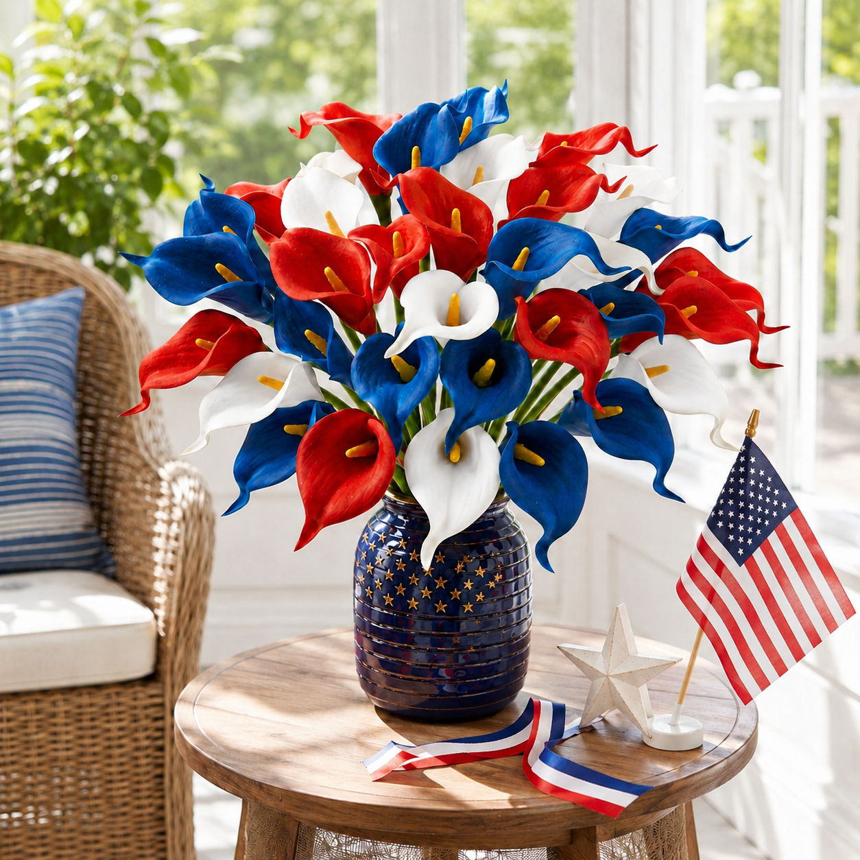 12-Piece Red, White & Blue Artificial Calla Lily Bouquet