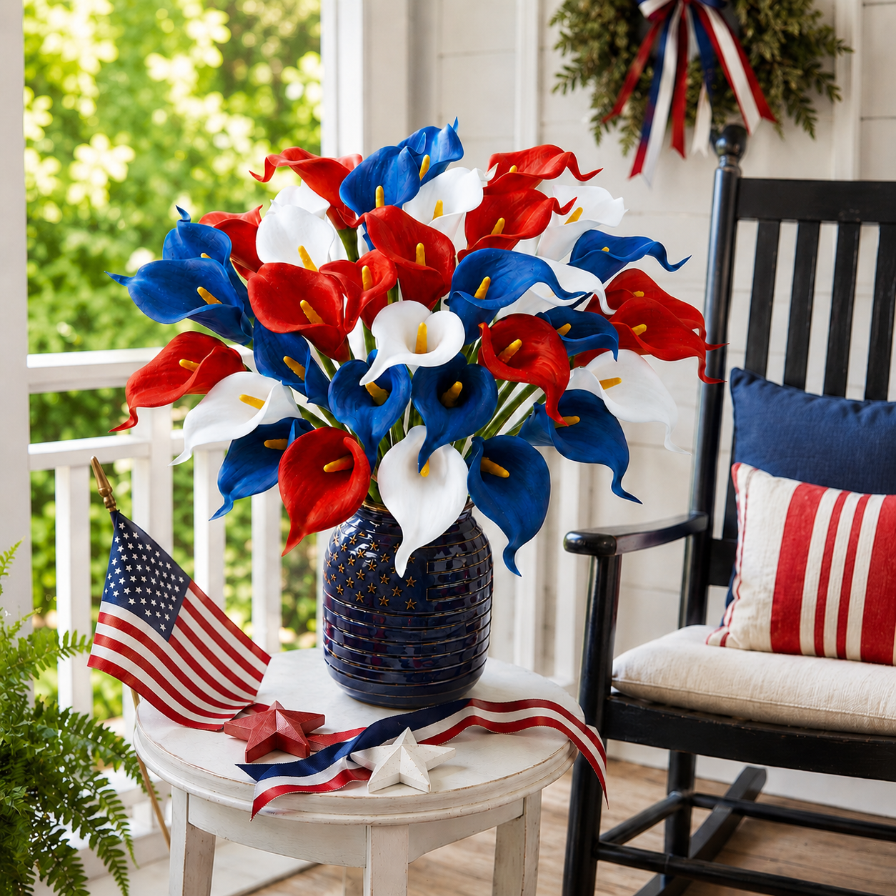 12-Piece Red, White & Blue Artificial Calla Lily Bouquet