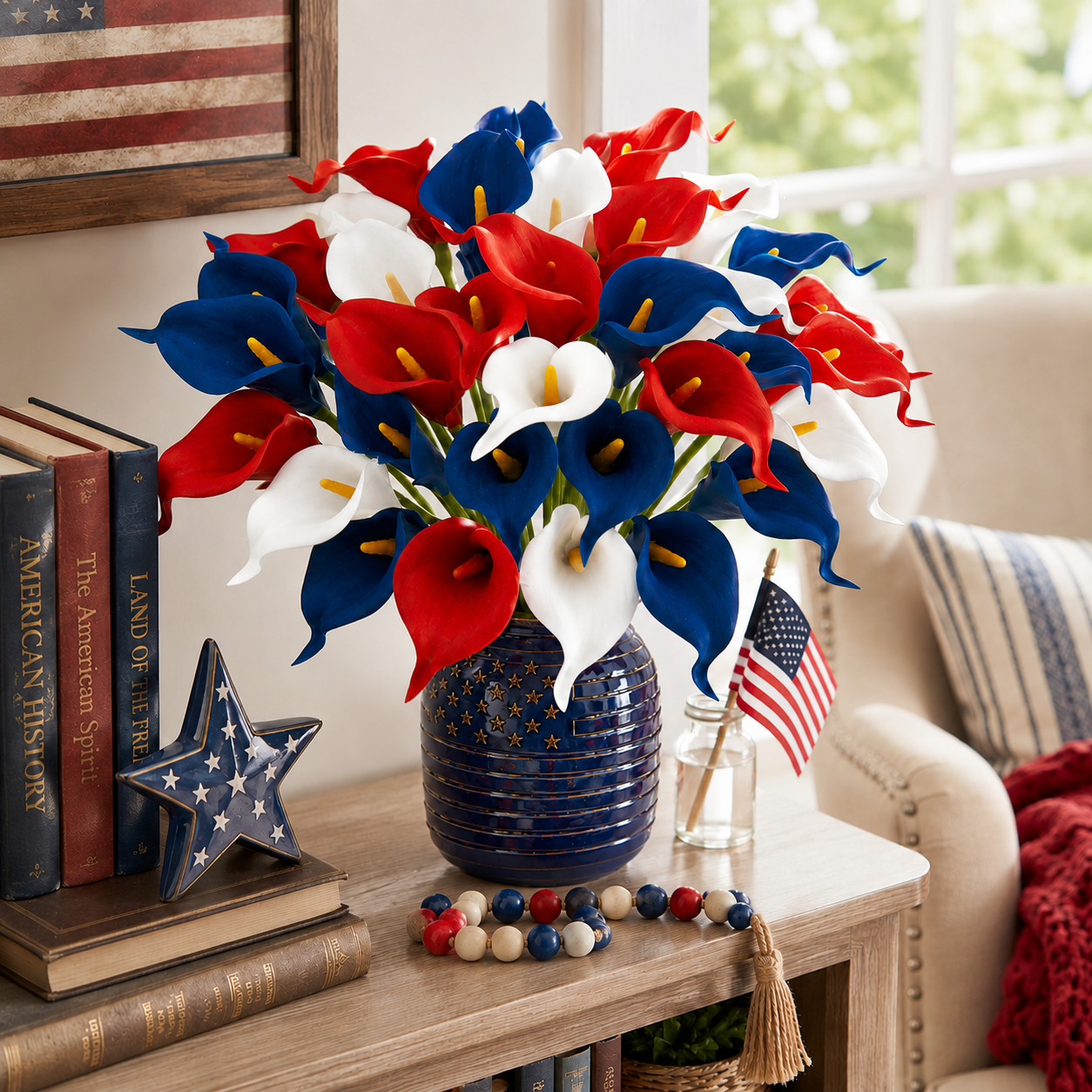 12-Piece Red, White & Blue Artificial Calla Lily Bouquet