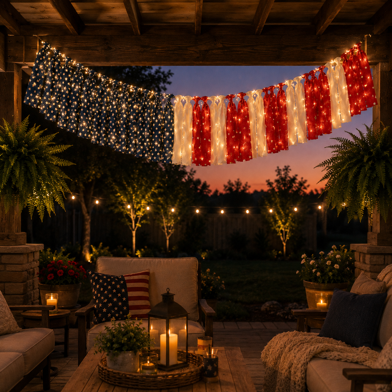 5.9 ft Patriotic Lighted Ribbon Garland