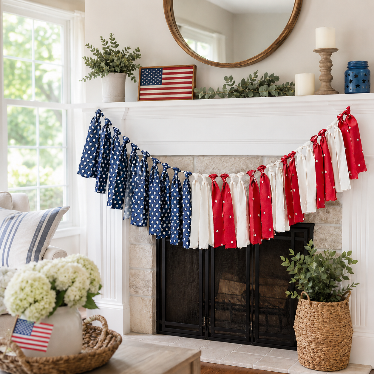 5.9 ft Patriotic Lighted Ribbon Garland