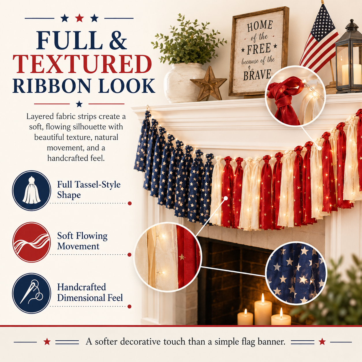 5.9 ft Patriotic Lighted Ribbon Garland