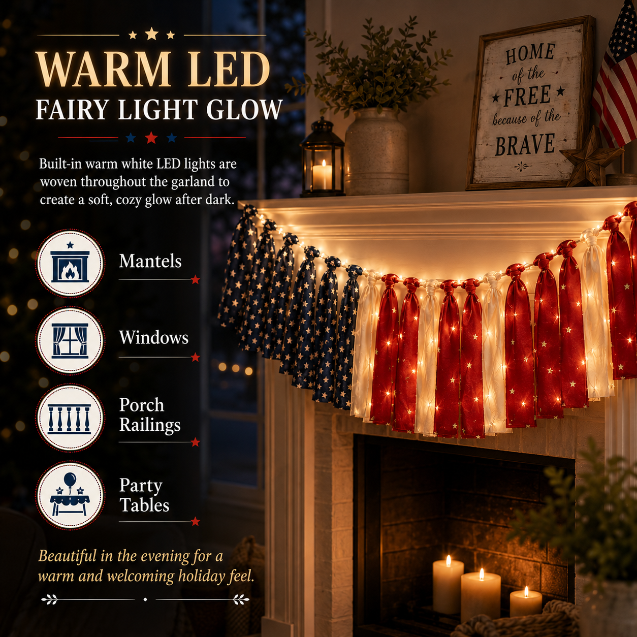 5.9 ft Patriotic Lighted Ribbon Garland