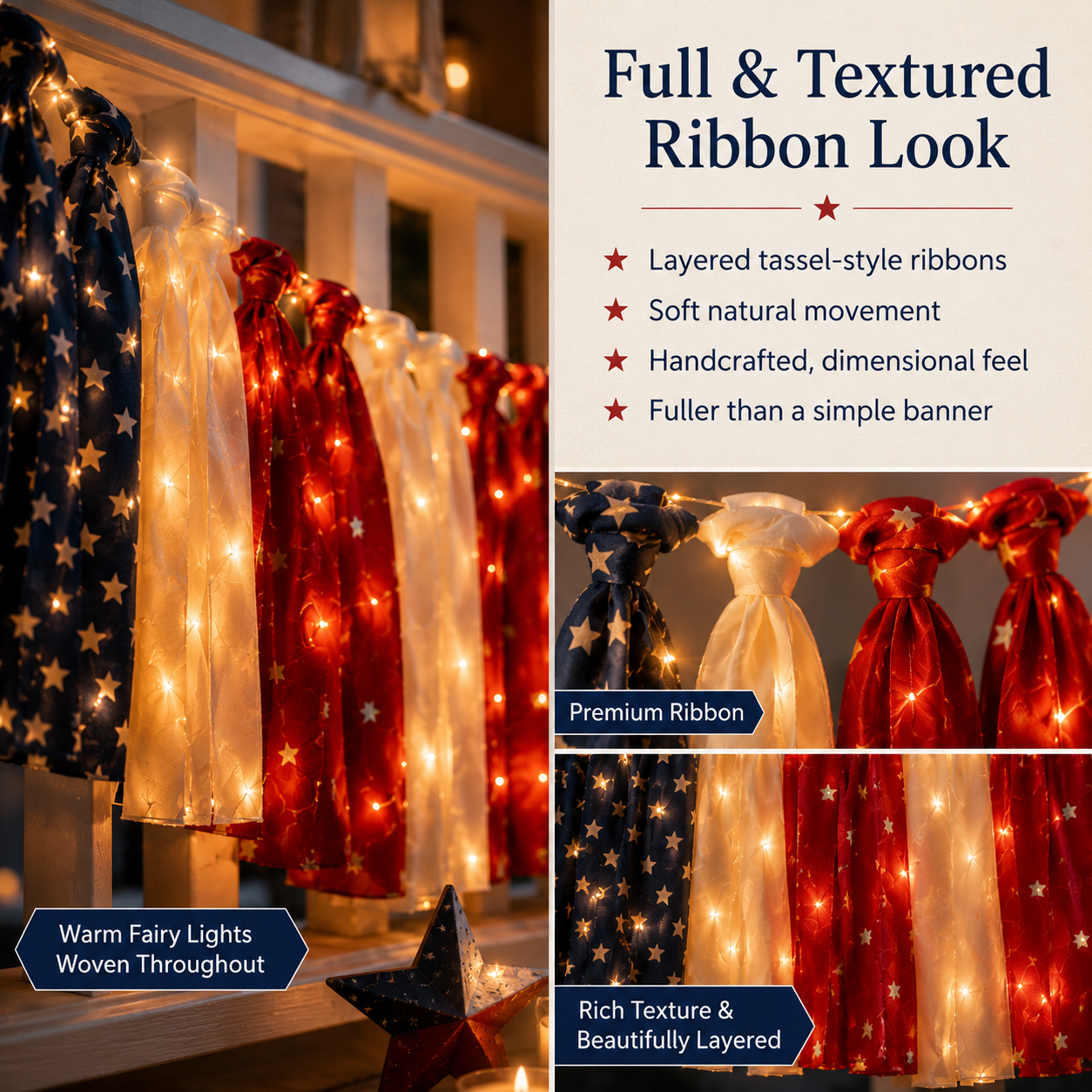 5.9 ft Patriotic Lighted Ribbon Garland