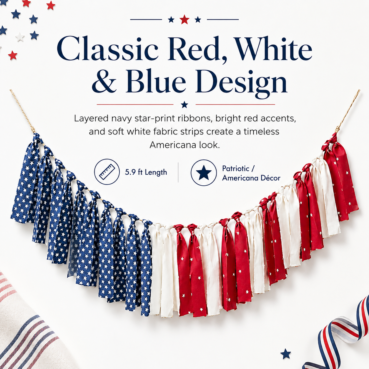 5.9 ft Patriotic Lighted Ribbon Garland