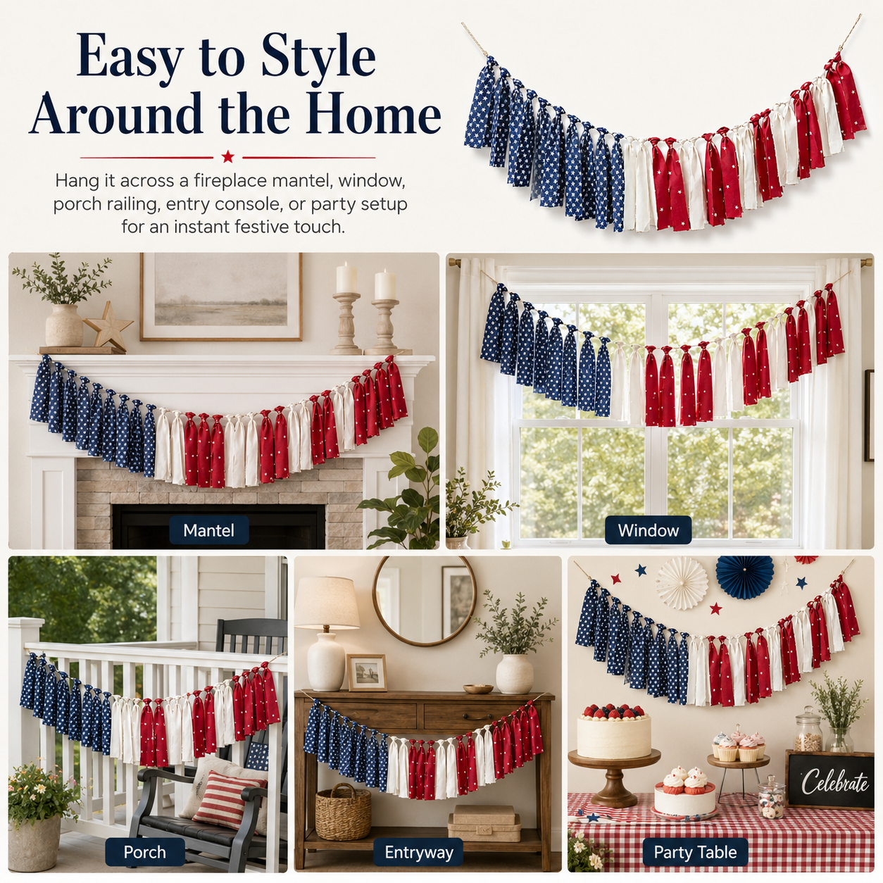 5.9 ft Patriotic Lighted Ribbon Garland