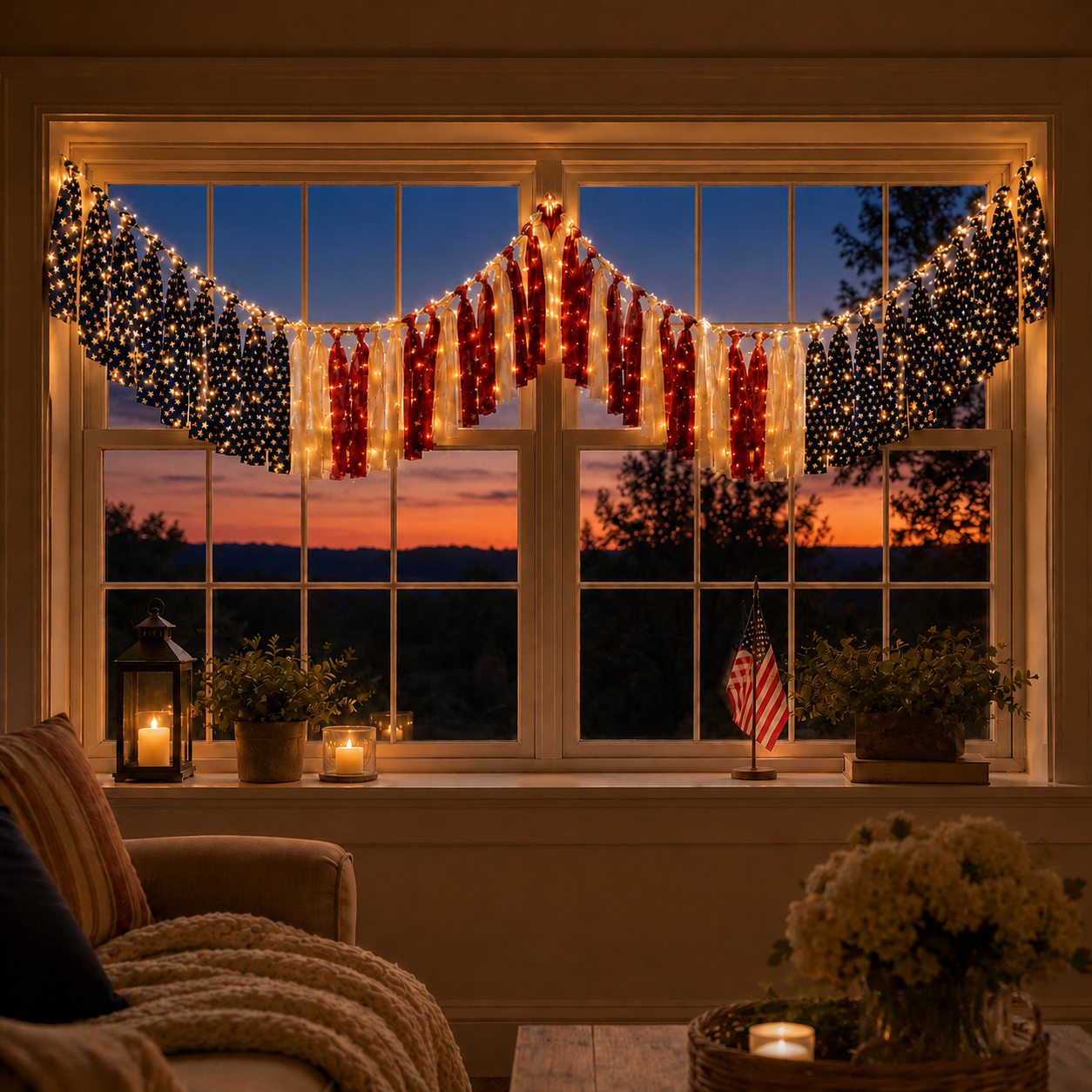 5.9 ft Patriotic Lighted Ribbon Garland