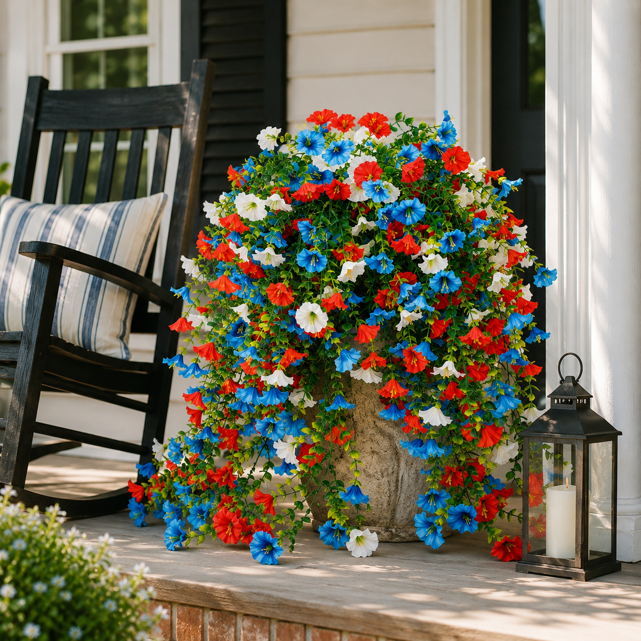 Patriotic Red, White & Blue Artificial Cascading Flowers