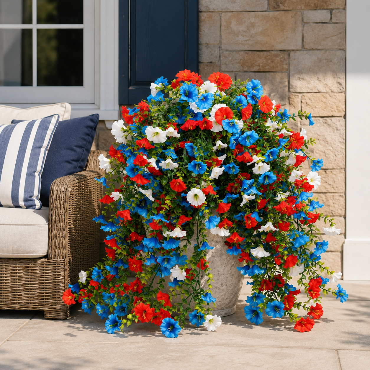 Patriotic Red, White & Blue Artificial Cascading Flowers