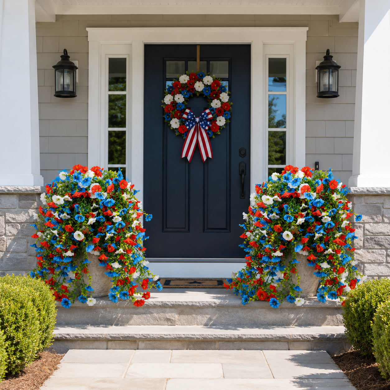 Patriotic Red, White & Blue Artificial Cascading Flowers