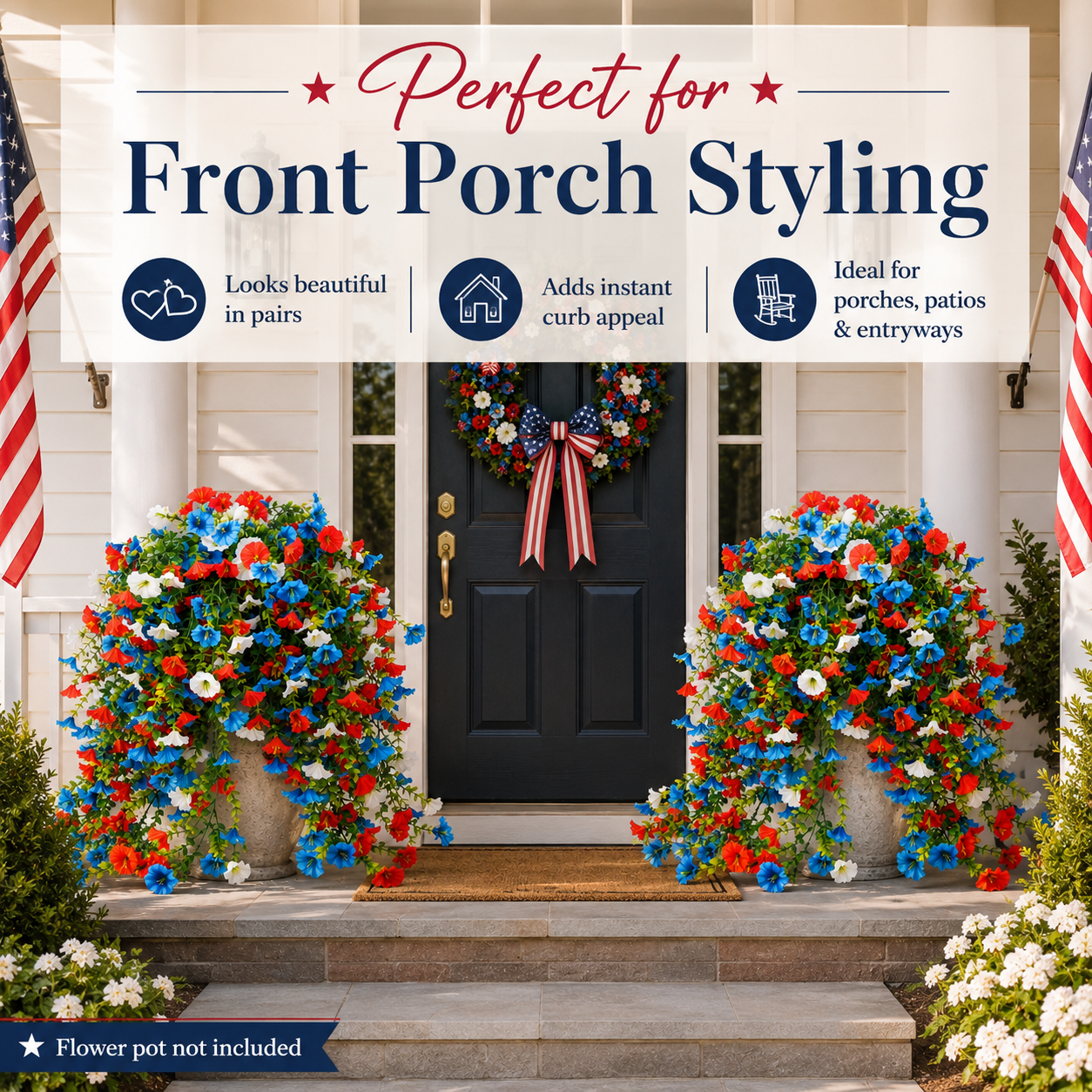 Patriotic Red, White & Blue Artificial Cascading Flowers