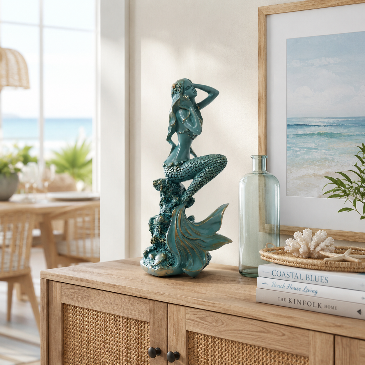 Turquoise Mermaid Coastal Tabletop Statue