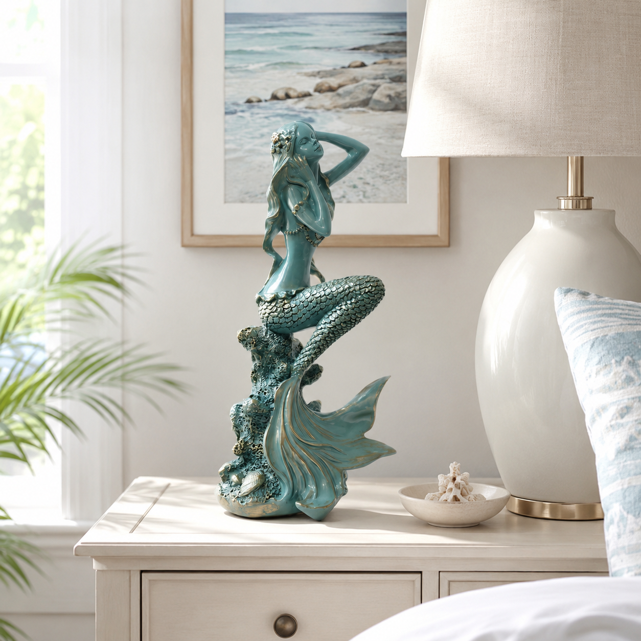 Turquoise Mermaid Coastal Tabletop Statue