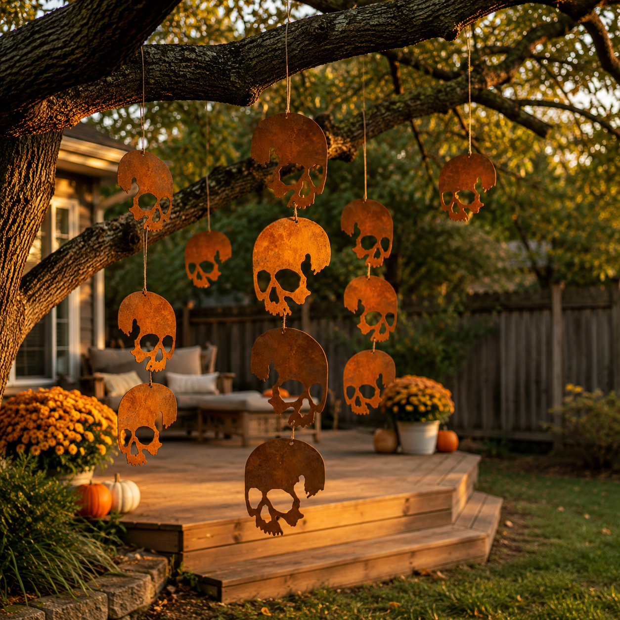 Rust Patina Skull Hanging Decor – 4-Skull Set