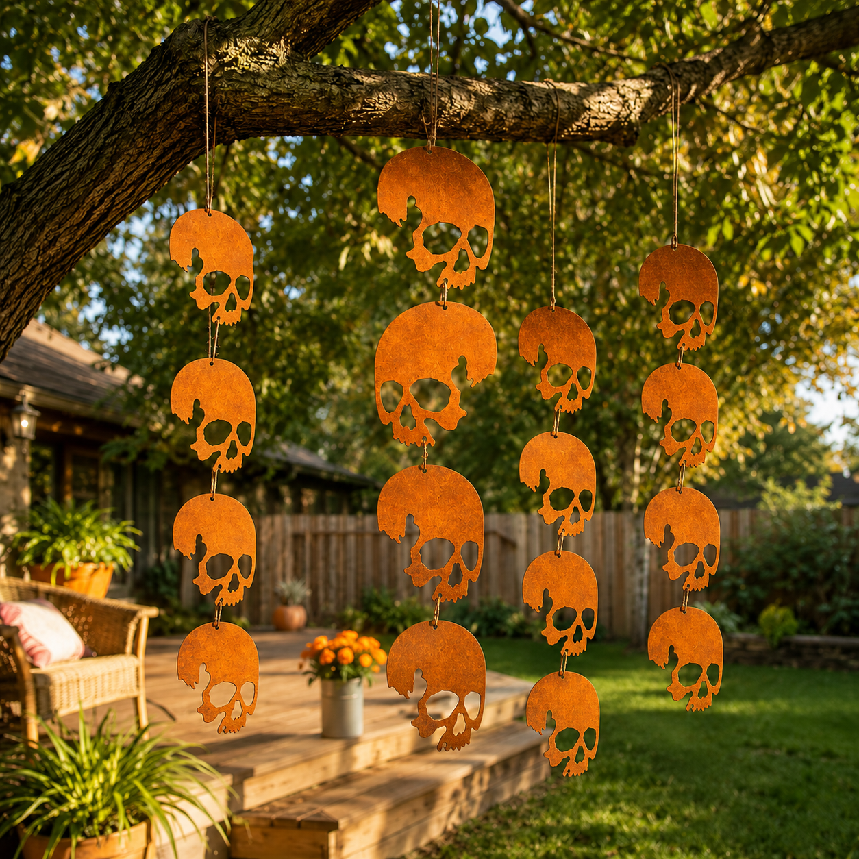 Rust Patina Skull Hanging Decor – 4-Skull Set
