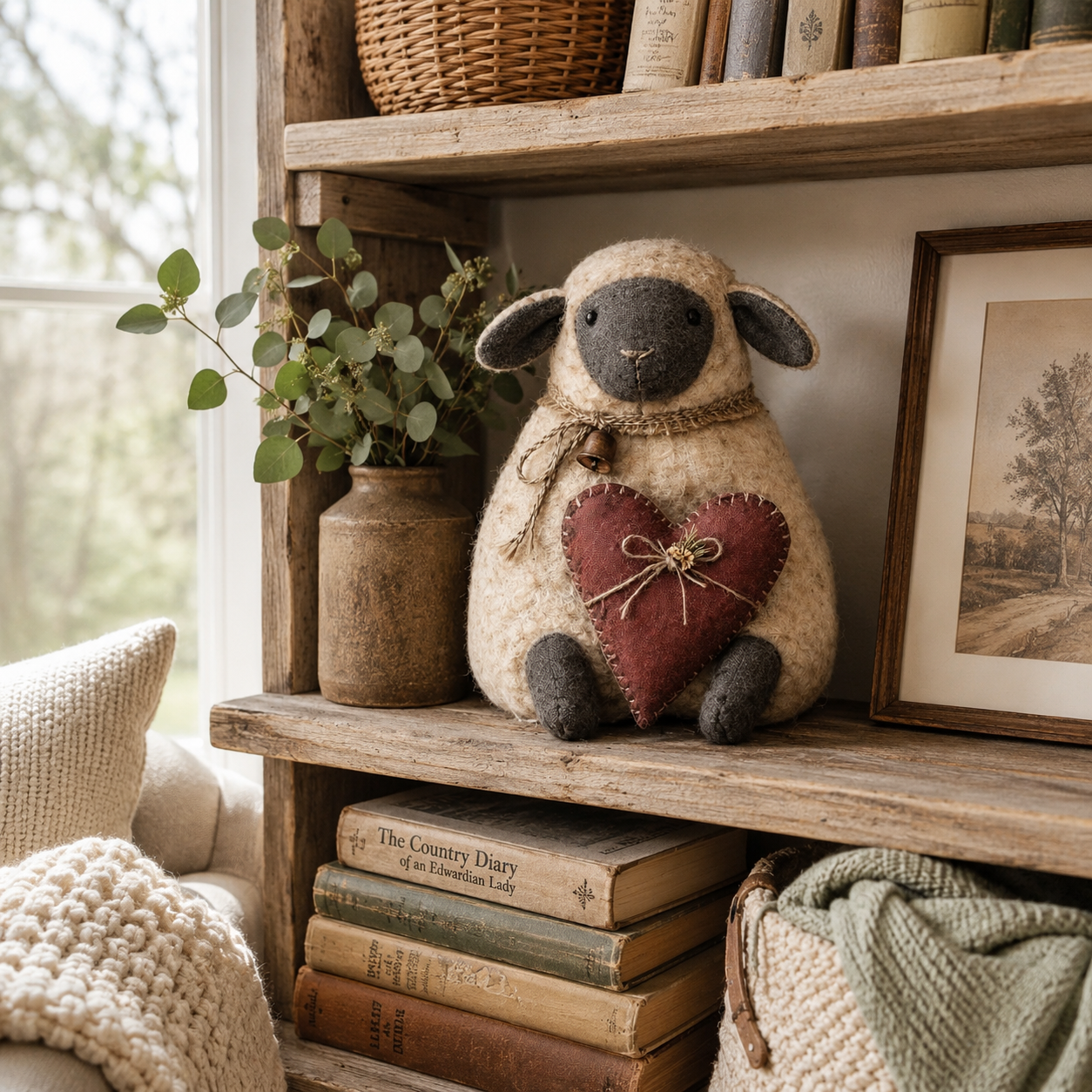 Rustic Heart Sheep Tabletop Decor