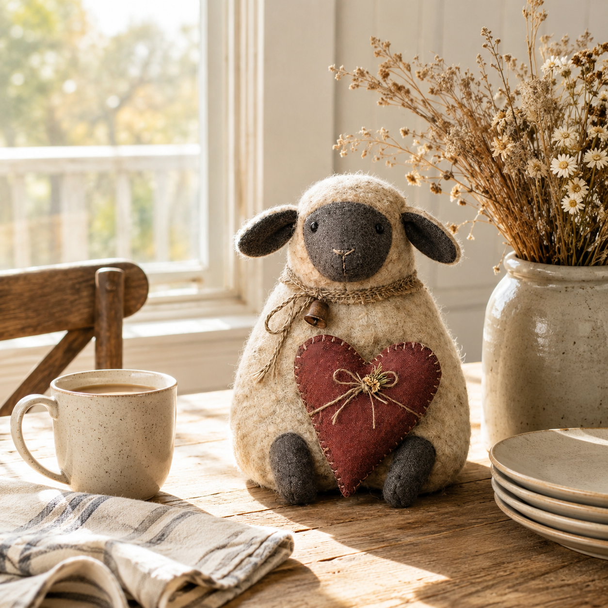 Rustic Heart Sheep Tabletop Decor