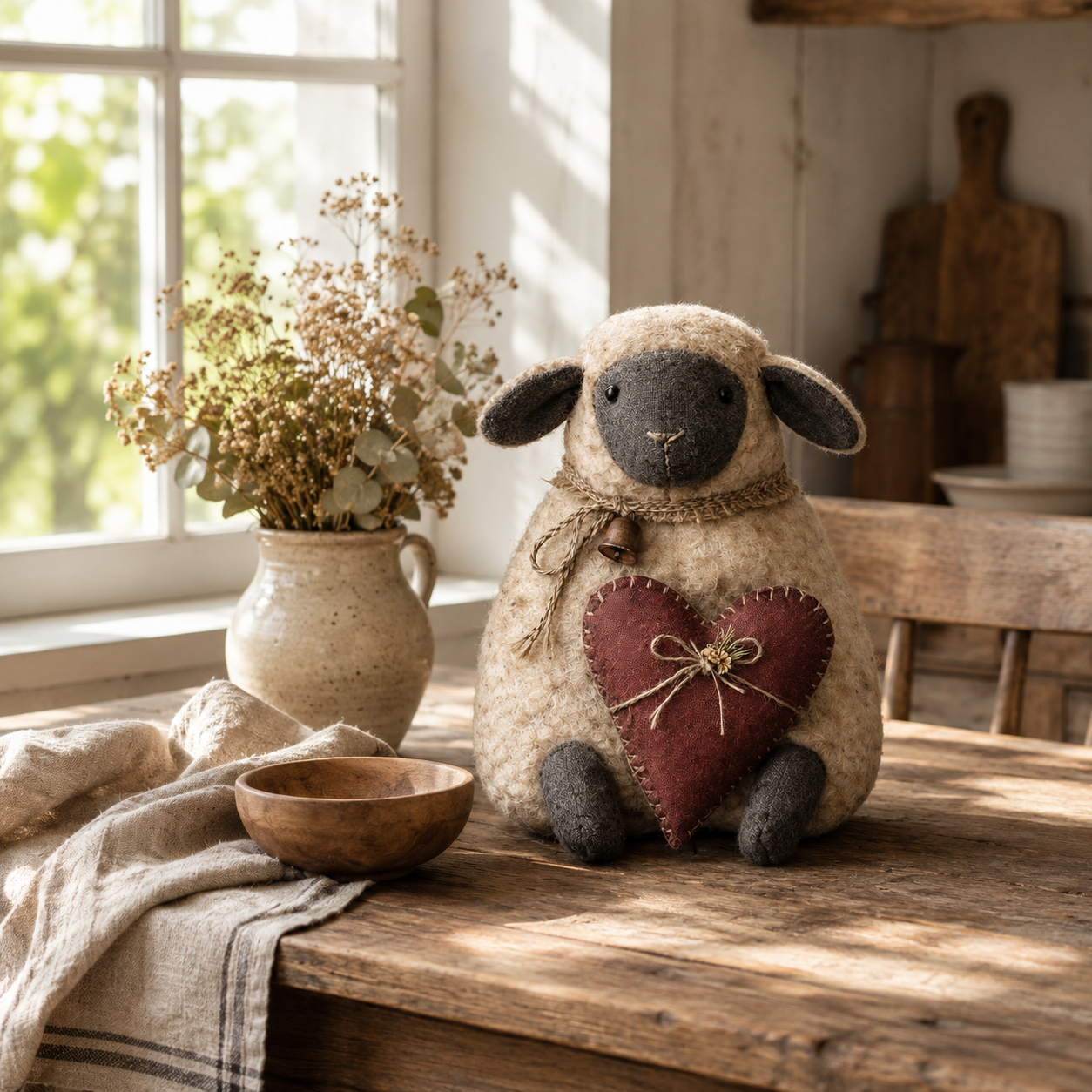 Rustic Heart Sheep Tabletop Decor