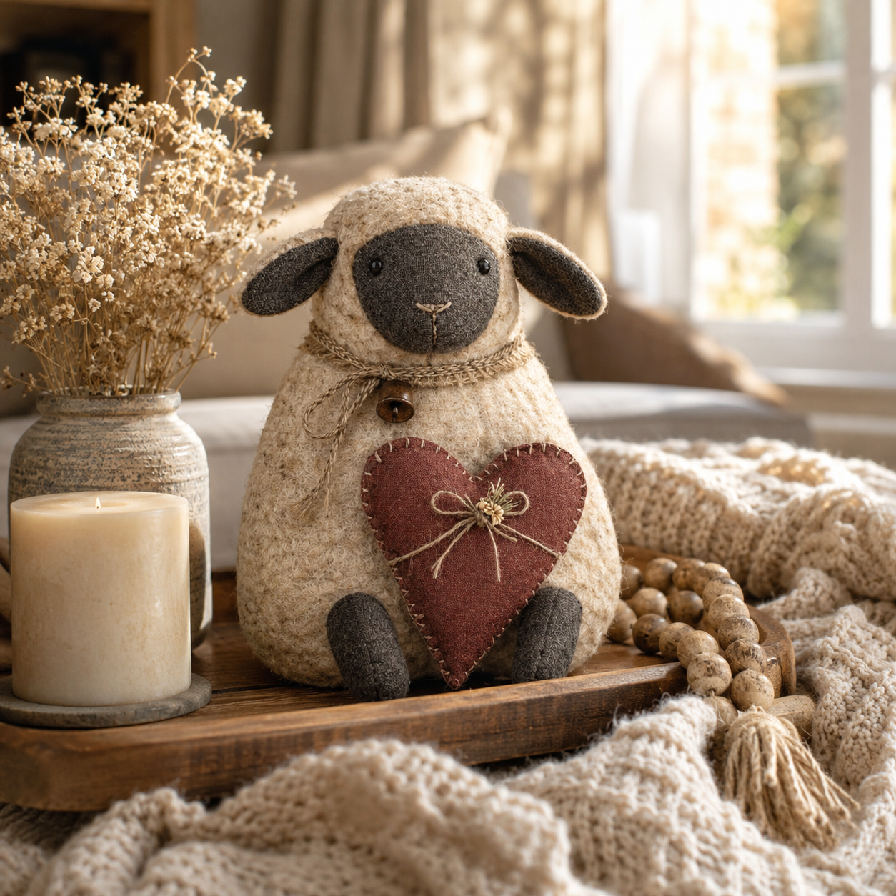 Rustic Heart Sheep Tabletop Decor