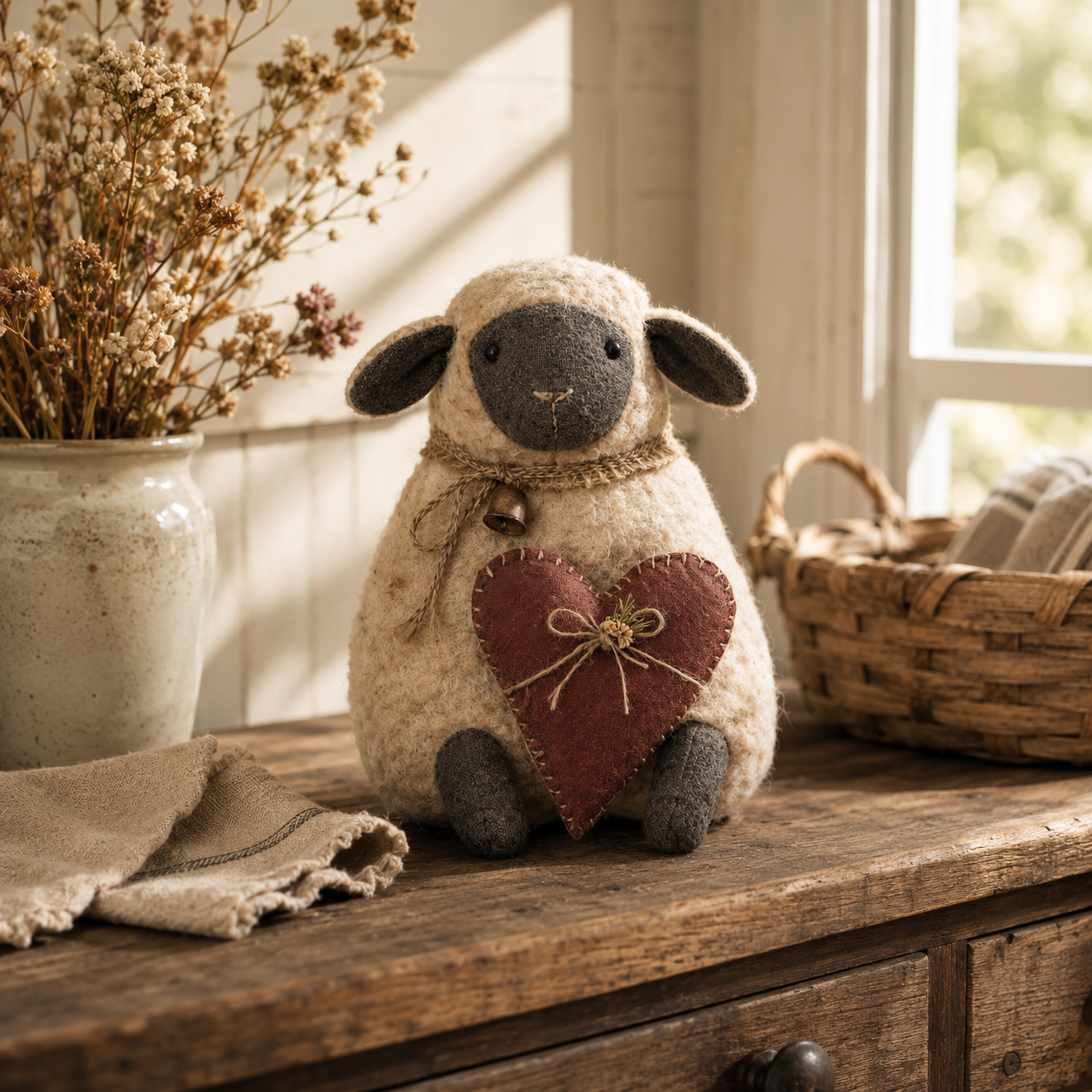 Rustic Heart Sheep Tabletop Decor