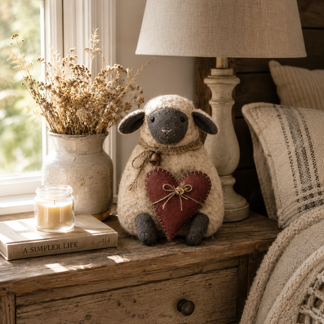 Rustic Heart Sheep Tabletop Decor
