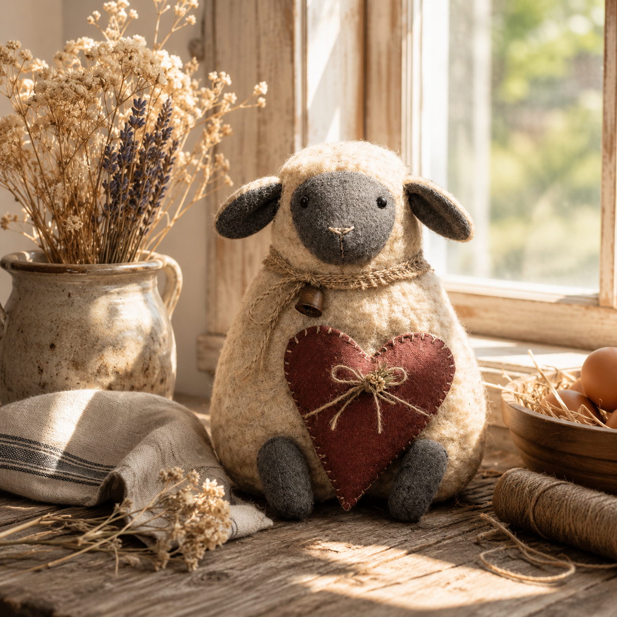 Rustic Heart Sheep Tabletop Decor