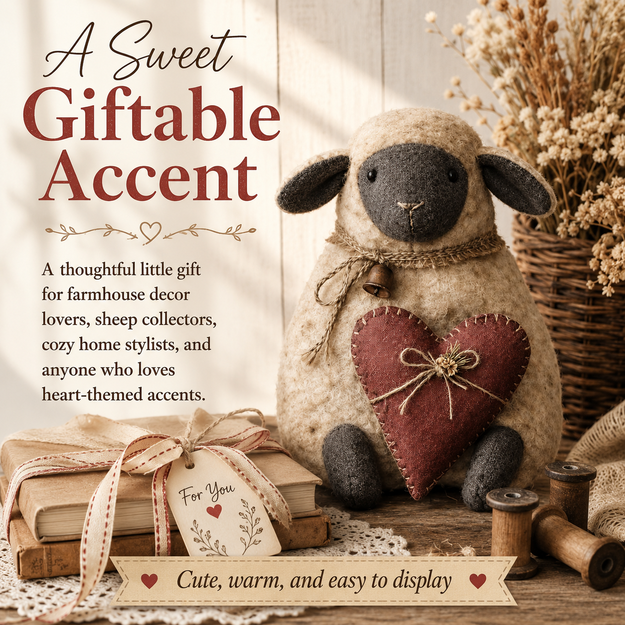 Rustic Heart Sheep Tabletop Decor