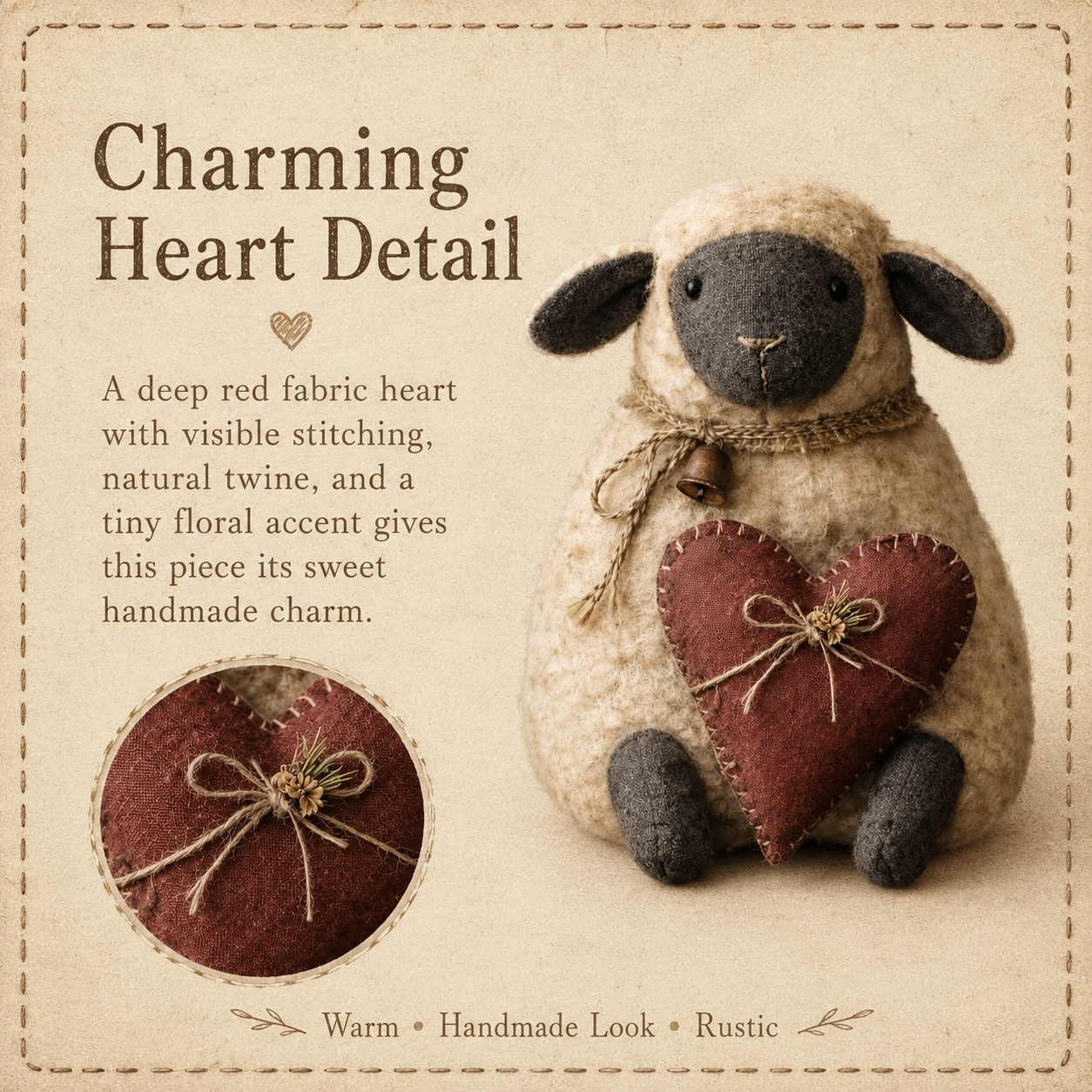 Rustic Heart Sheep Tabletop Decor