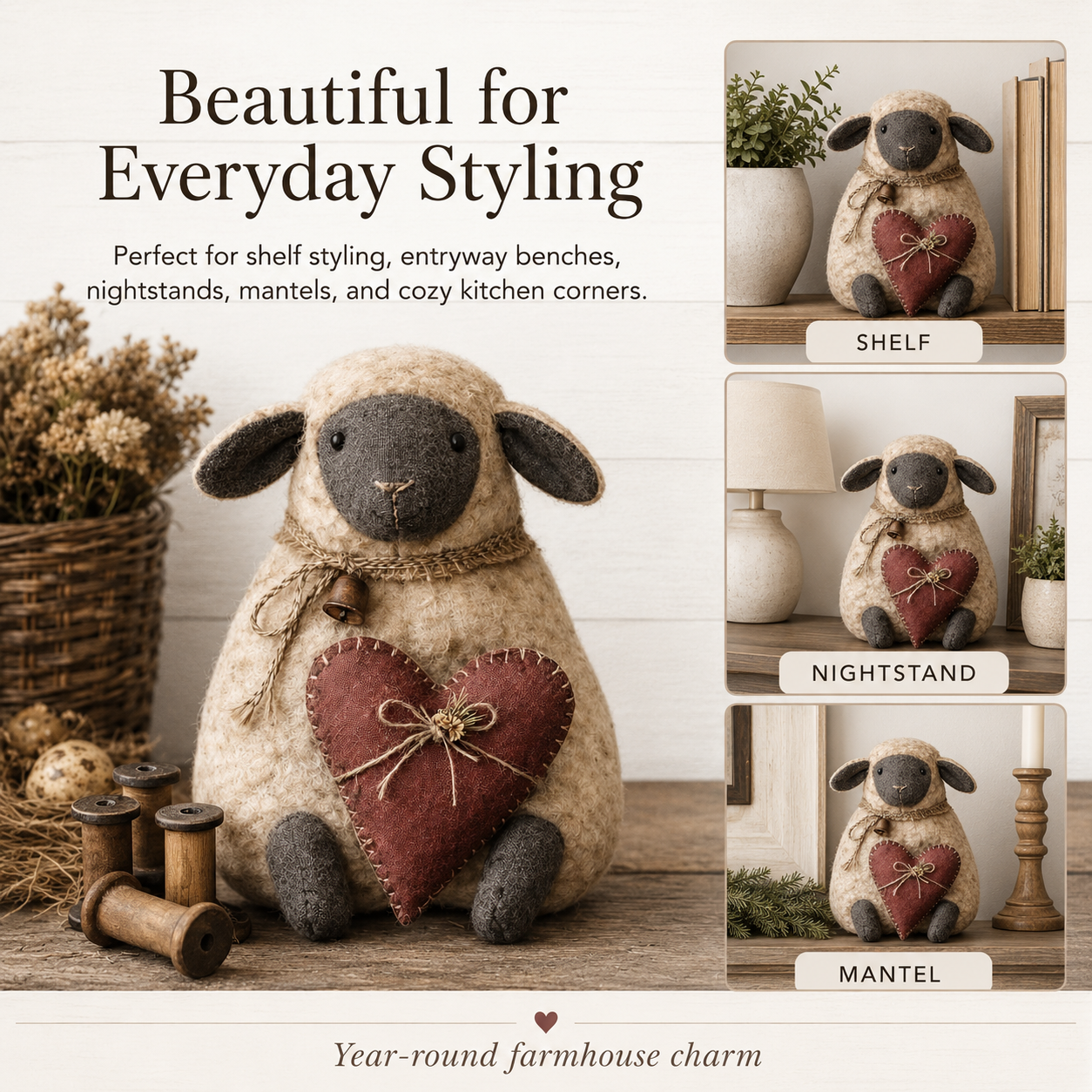 Rustic Heart Sheep Tabletop Decor