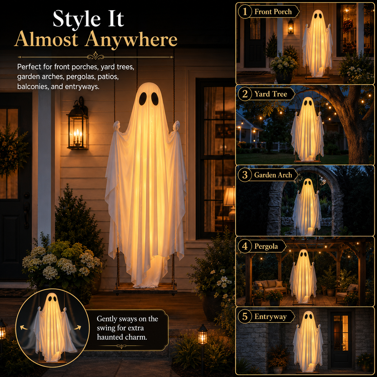 13FT Adjustable Lighted Swing Ghost Outdoor Decor