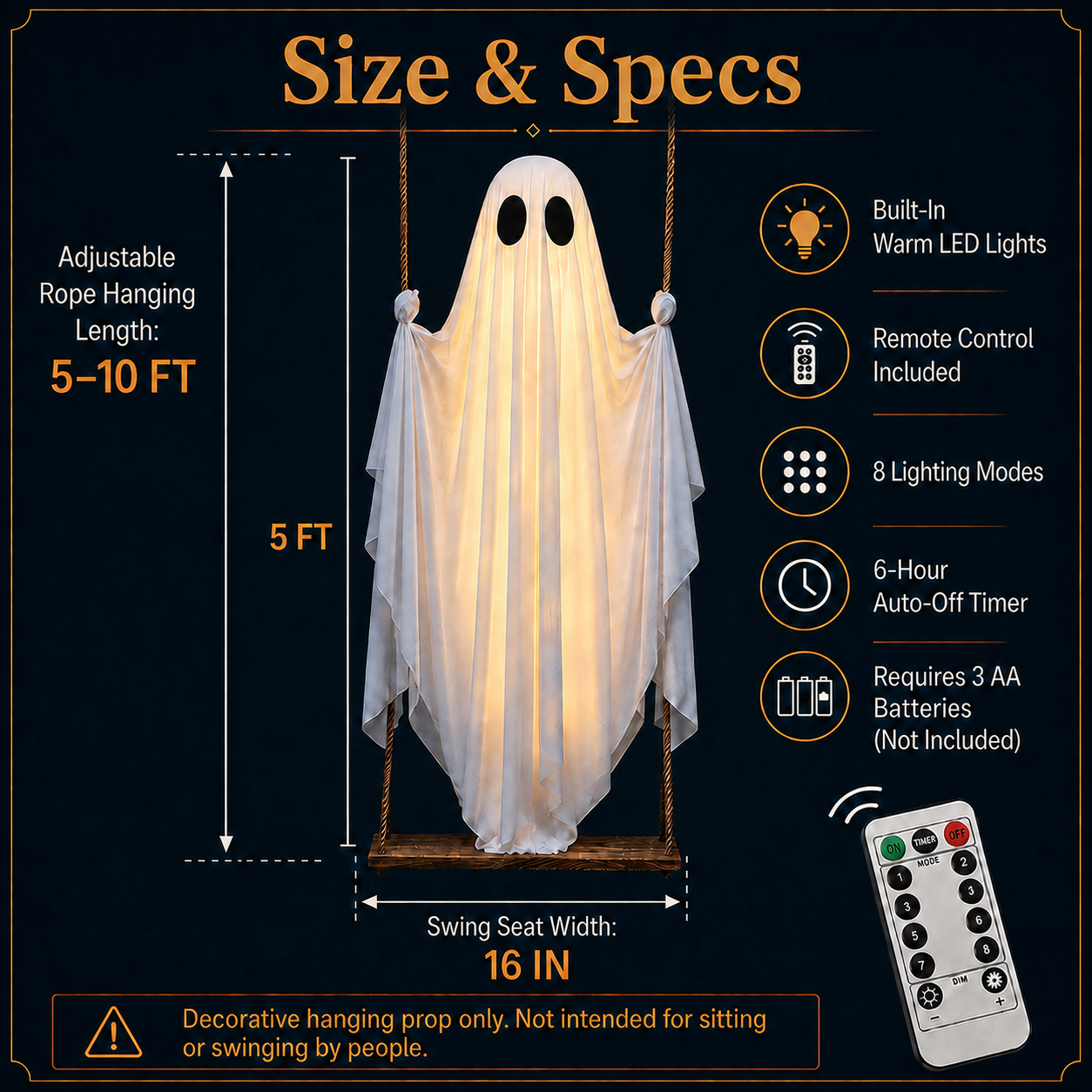 Adjustable Lighted Swing Ghost Outdoor Decor