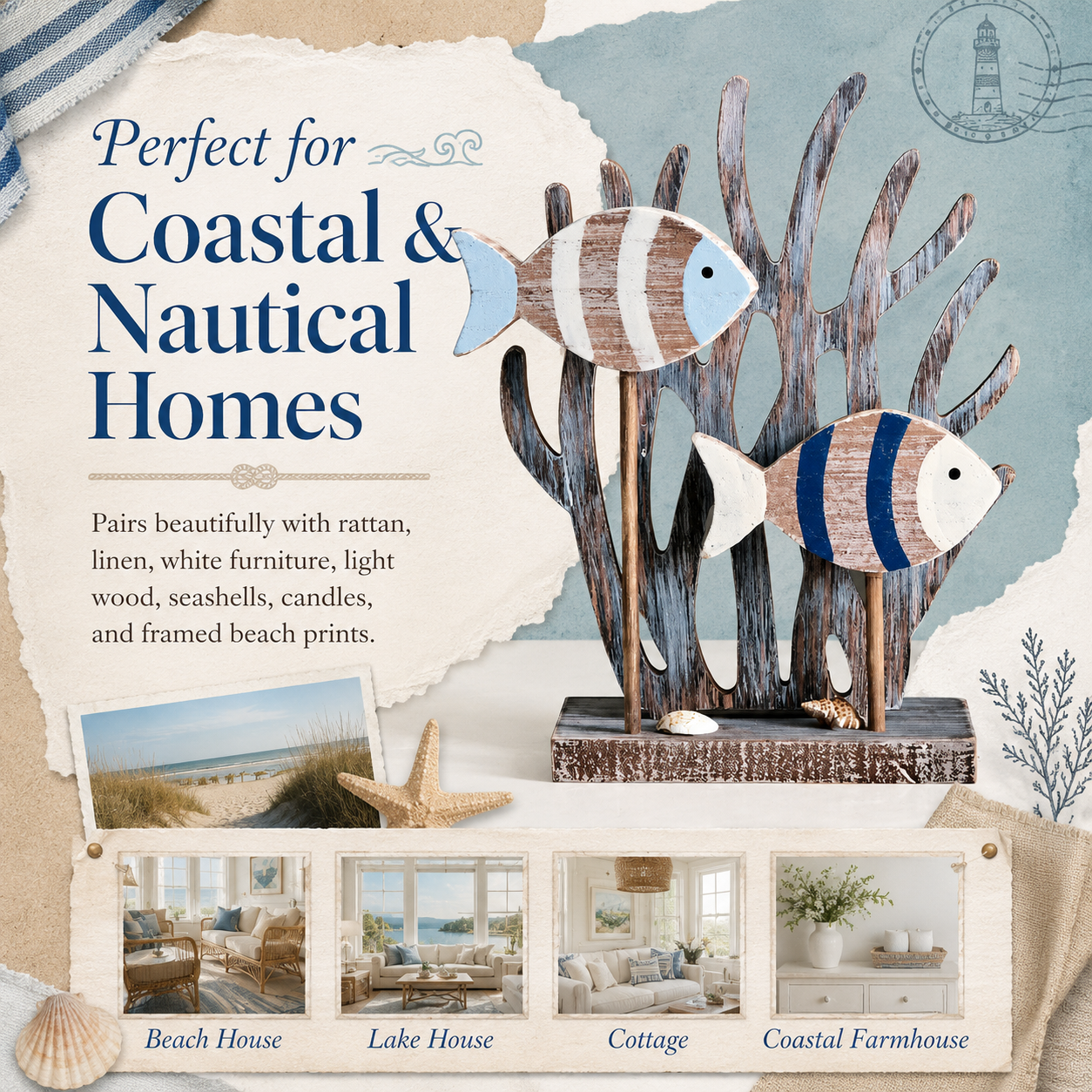 Coastal Fish & Seaweed Tabletop Decor