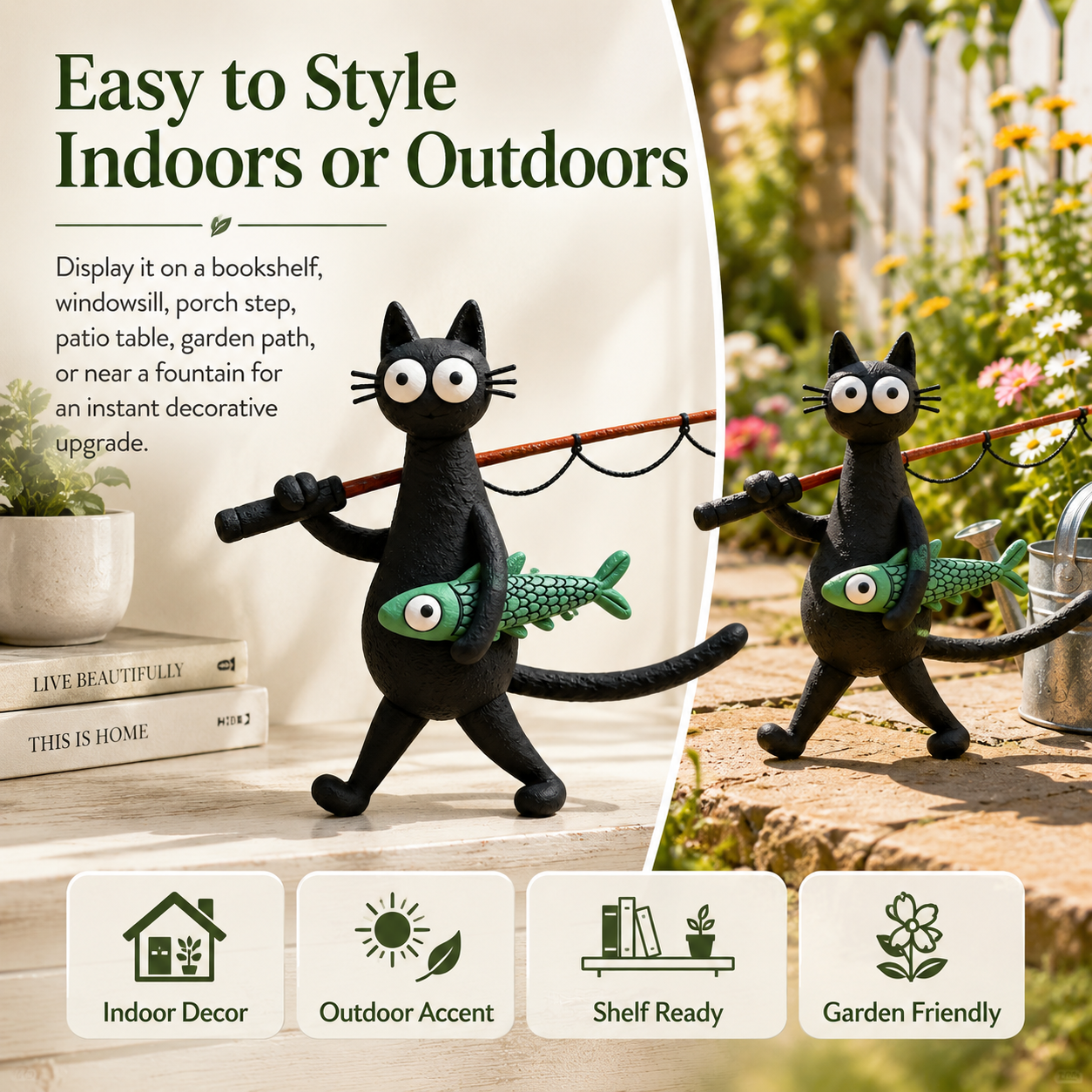 Whimsical Fishing Cat Figurine