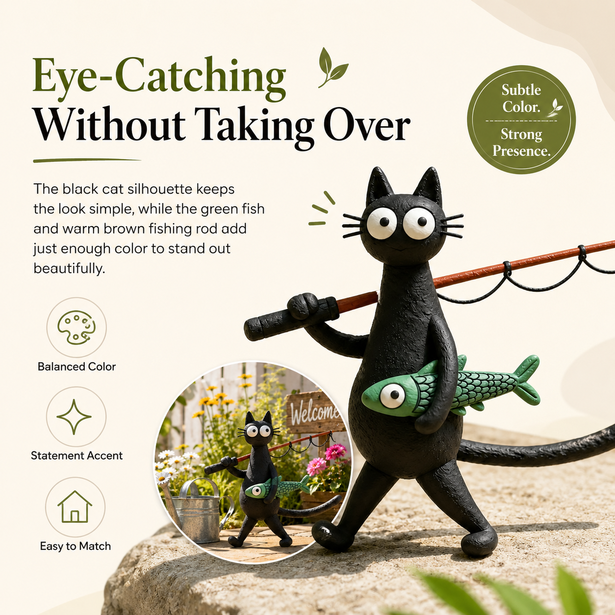Whimsical Fishing Cat Figurine