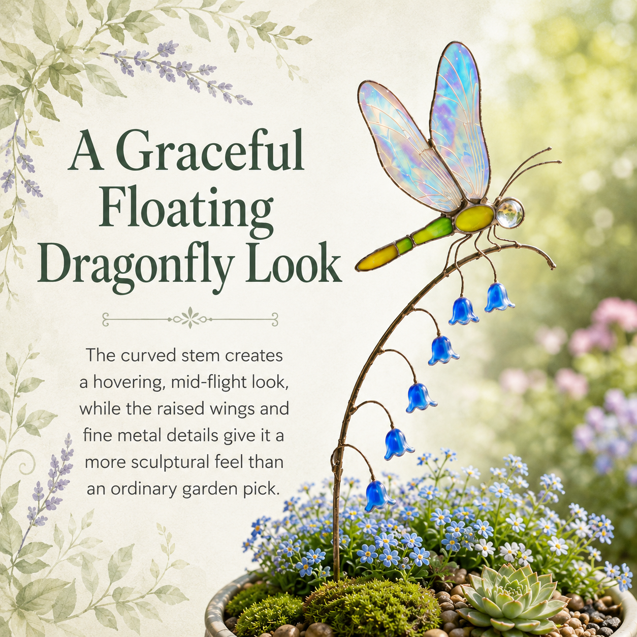 Iridescent Dragonfly Garden Stake with Bluebell Accents