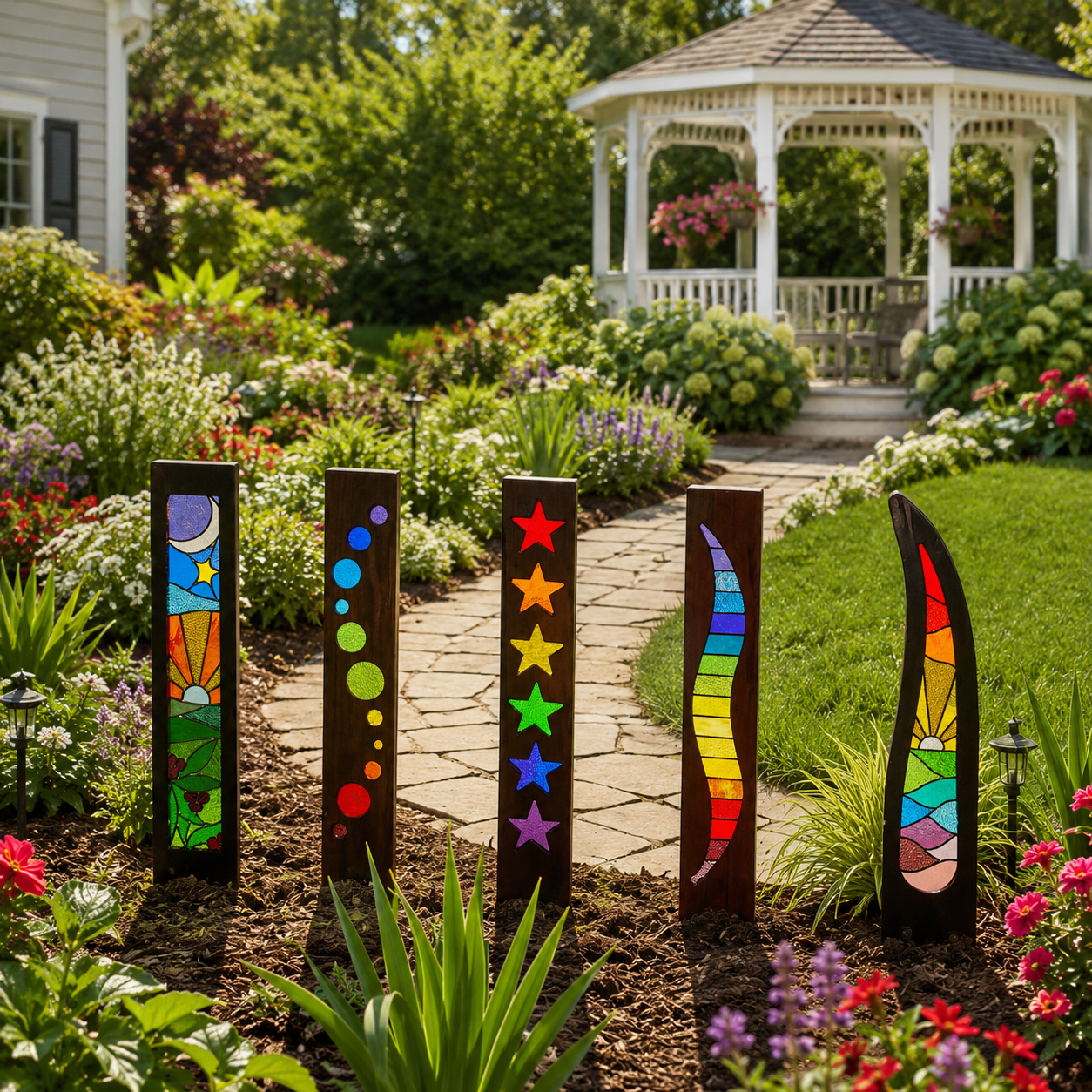 5-Piece Colorful Garden Art Stake Set