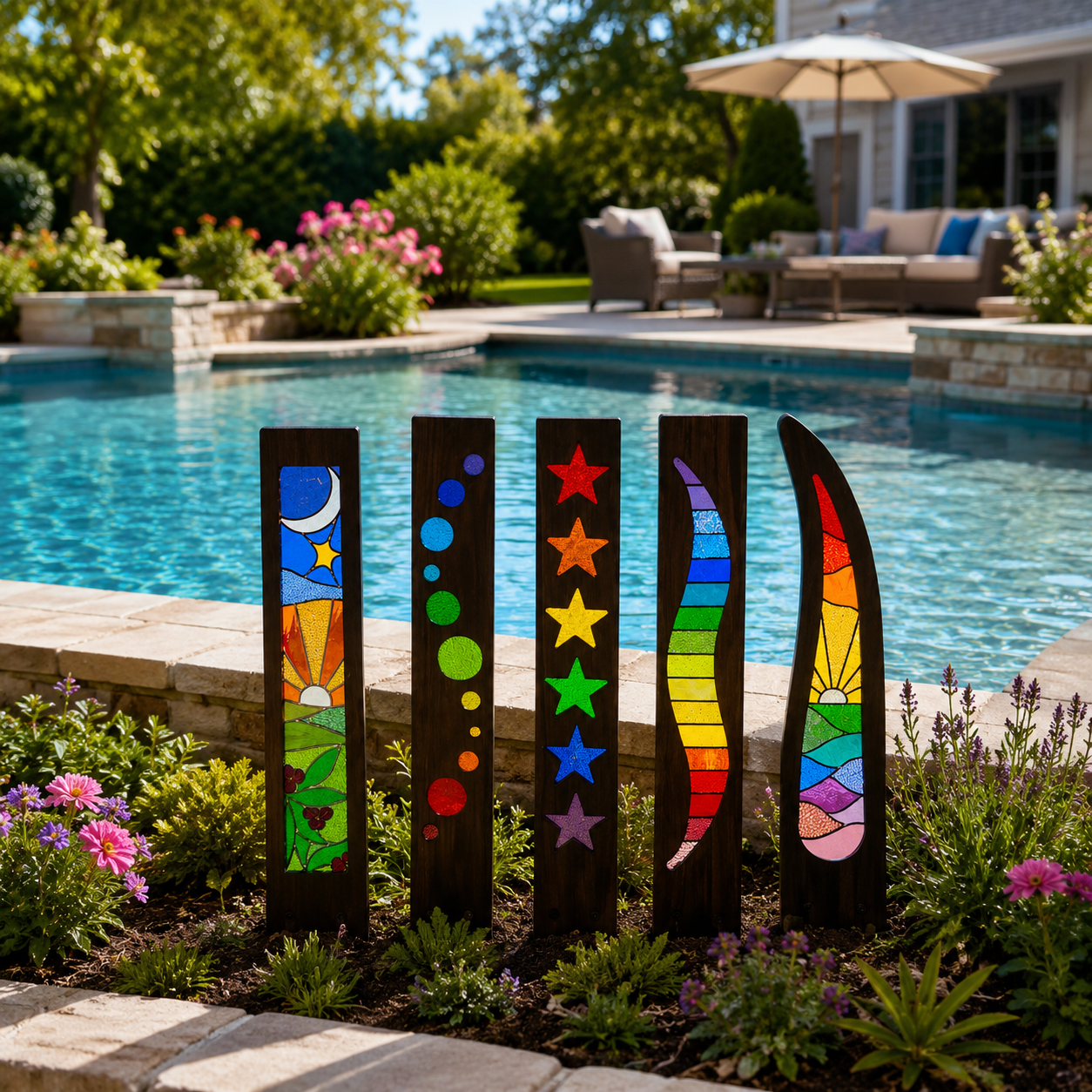 5-Piece Colorful Garden Art Stake Set