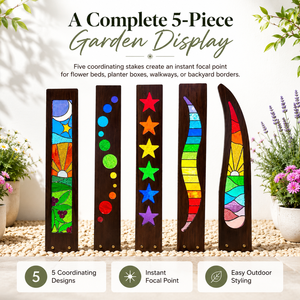 5-Piece Colorful Garden Art Stake Set