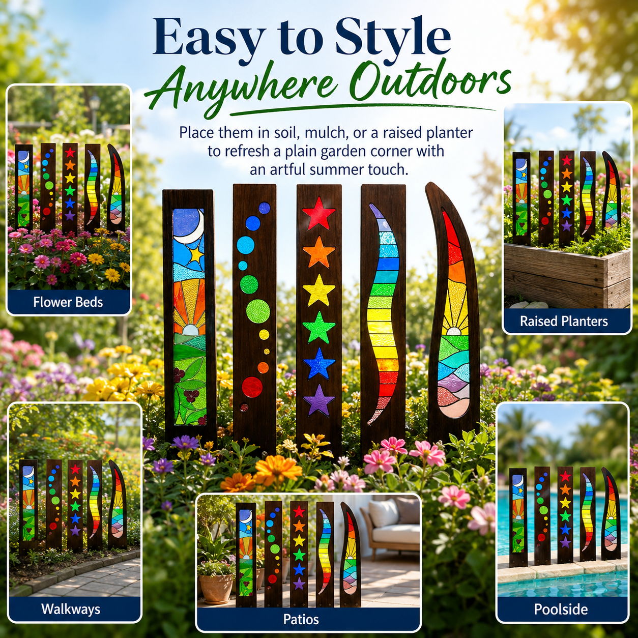 5-Piece Colorful Garden Art Stake Set
