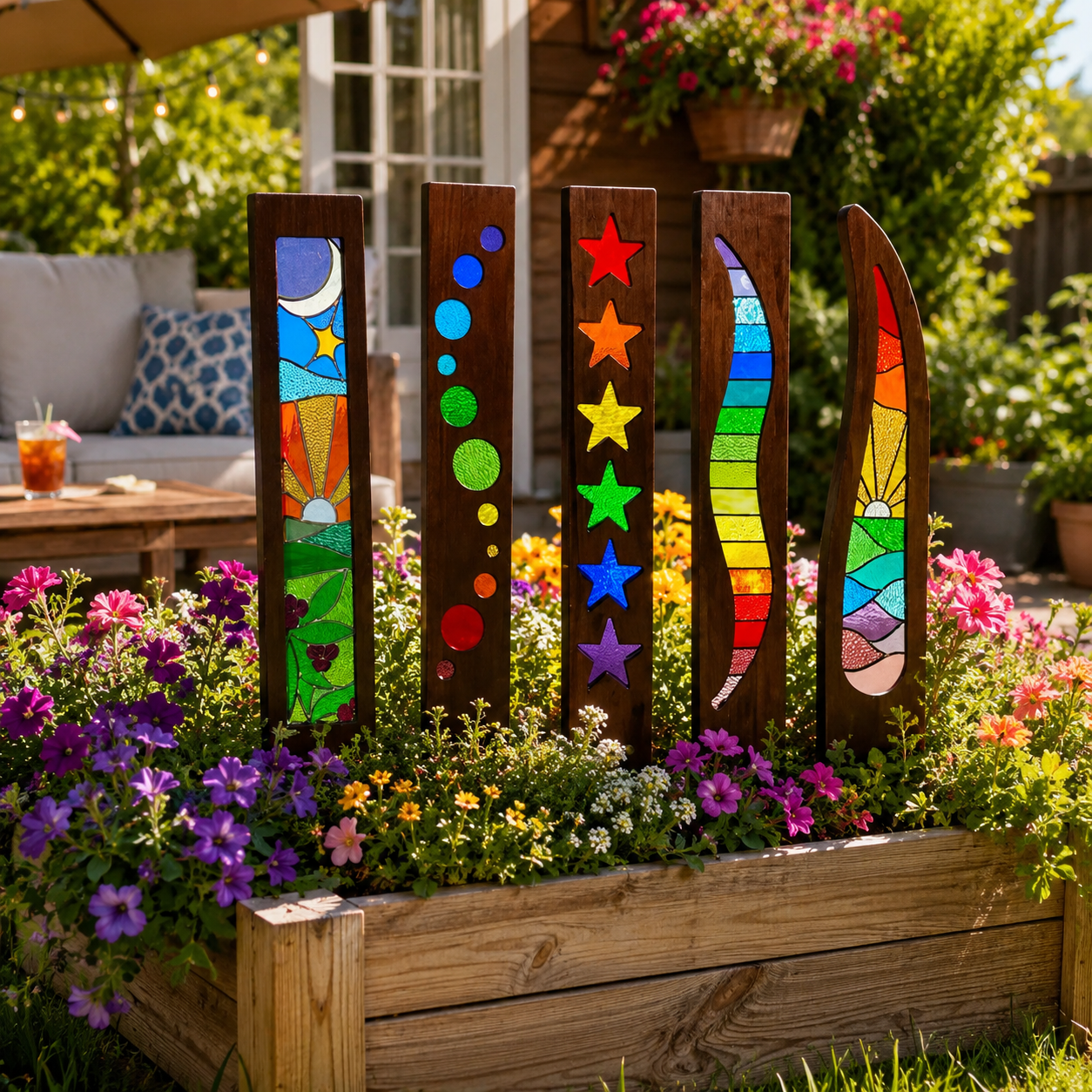 5-Piece Colorful Garden Art Stake Set