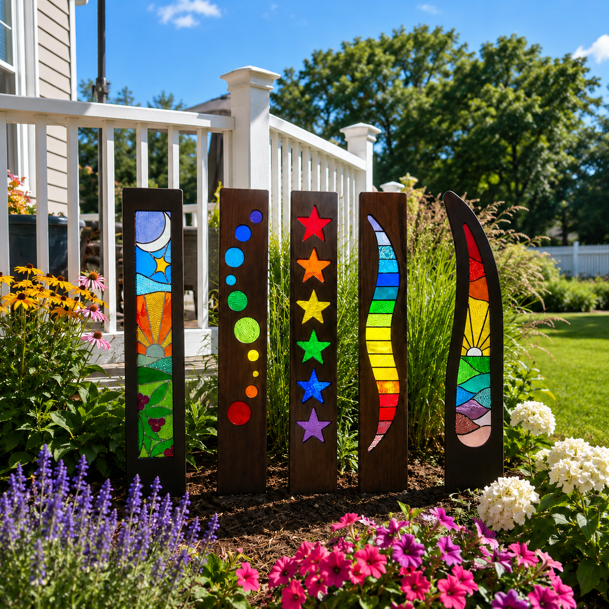 5-Piece Colorful Garden Art Stake Set
