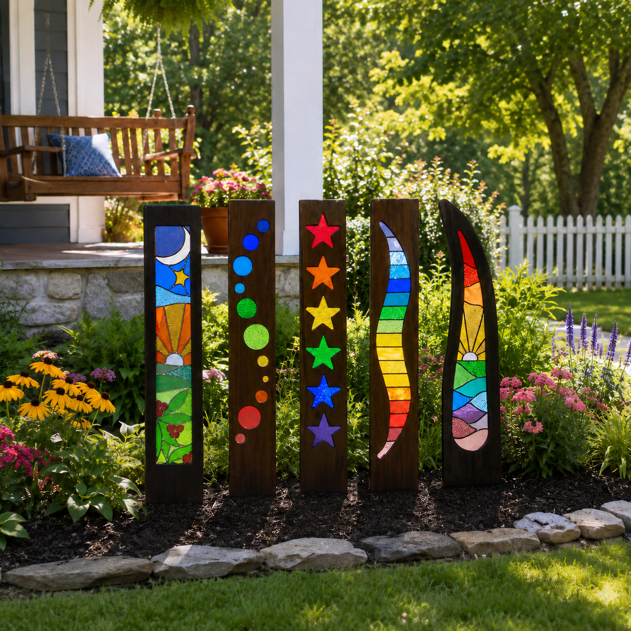 5-Piece Colorful Garden Art Stake Set