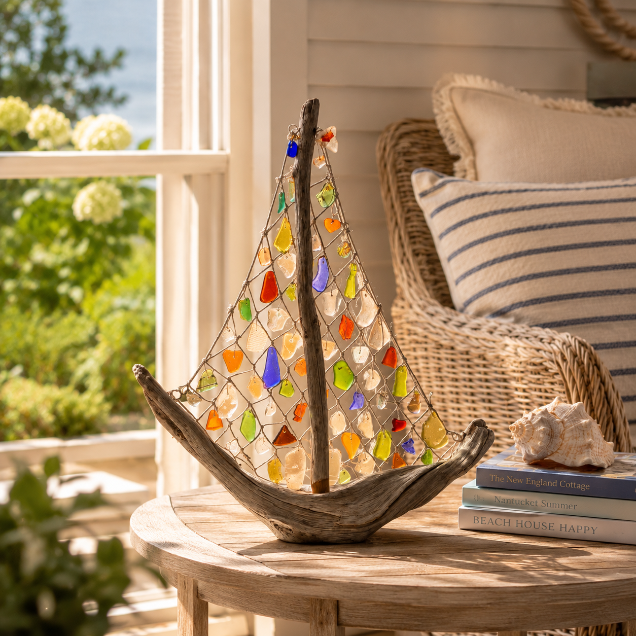 Coastal Driftwood Sailboat Tabletop Decor